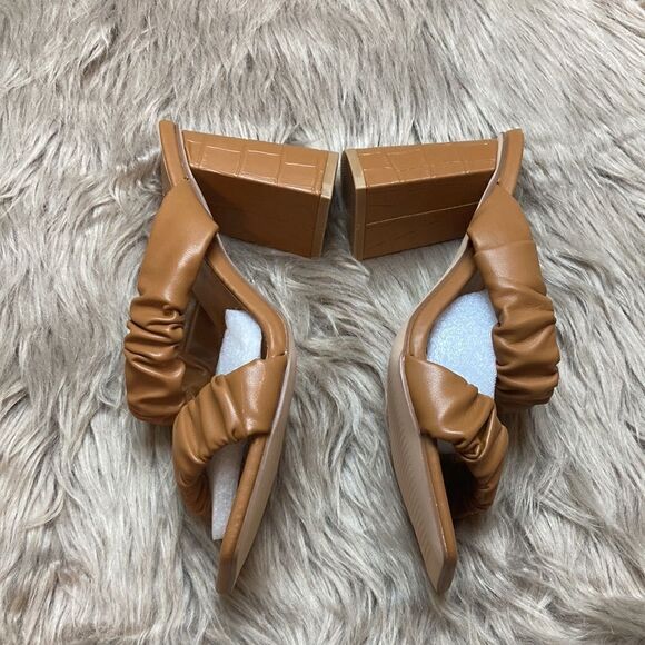 Coutgo Scrunch Stretch Strap Chunky Heeled Slip on Slides Backless Block Sandals - Picture 4 of 8